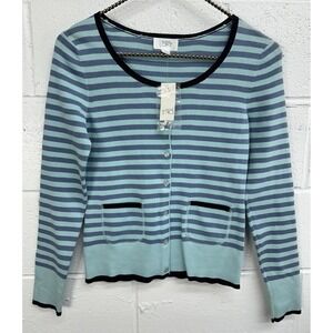 NWT Anne Taylor LOFT Y2K Striped Pocket Button Front Cardigan / Size Small